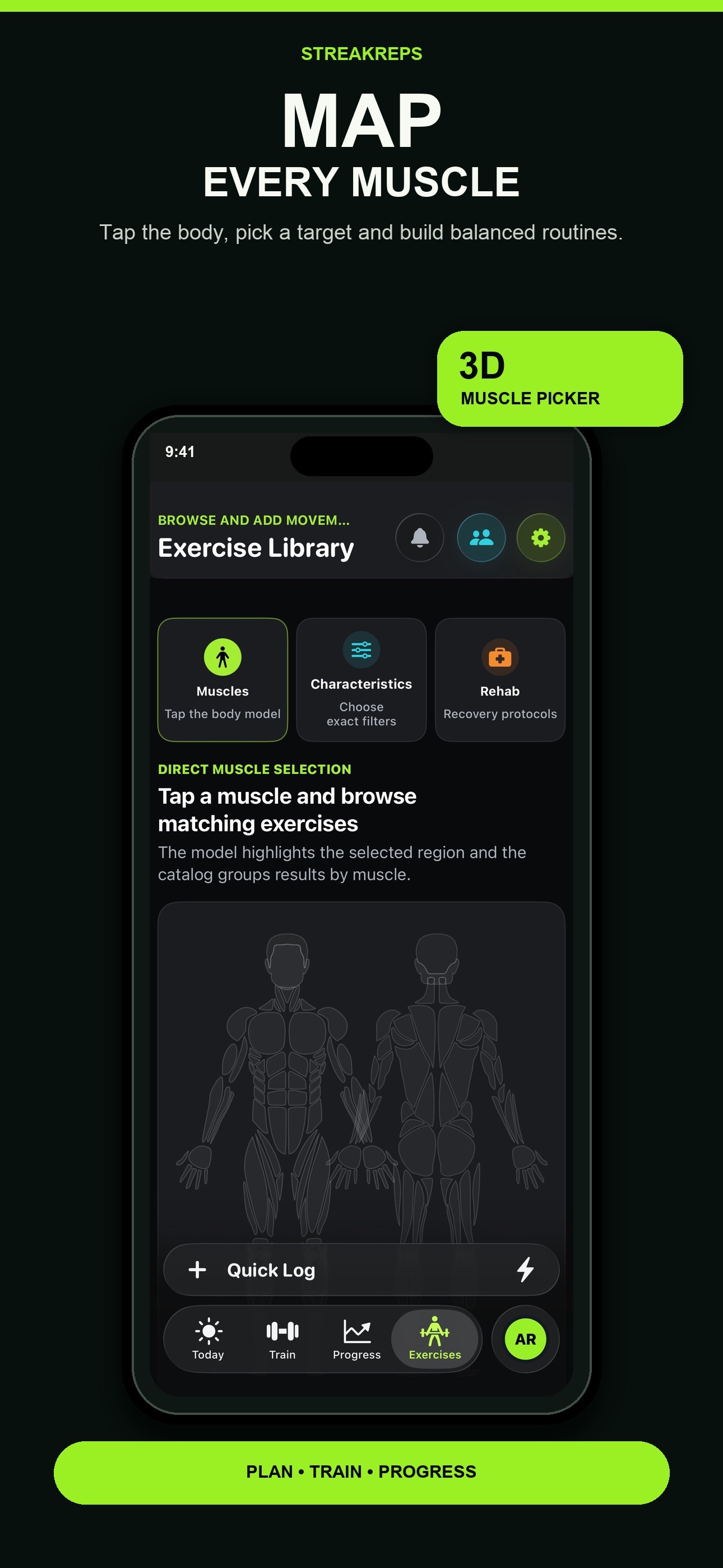 StreakReps - Map every muscle group
