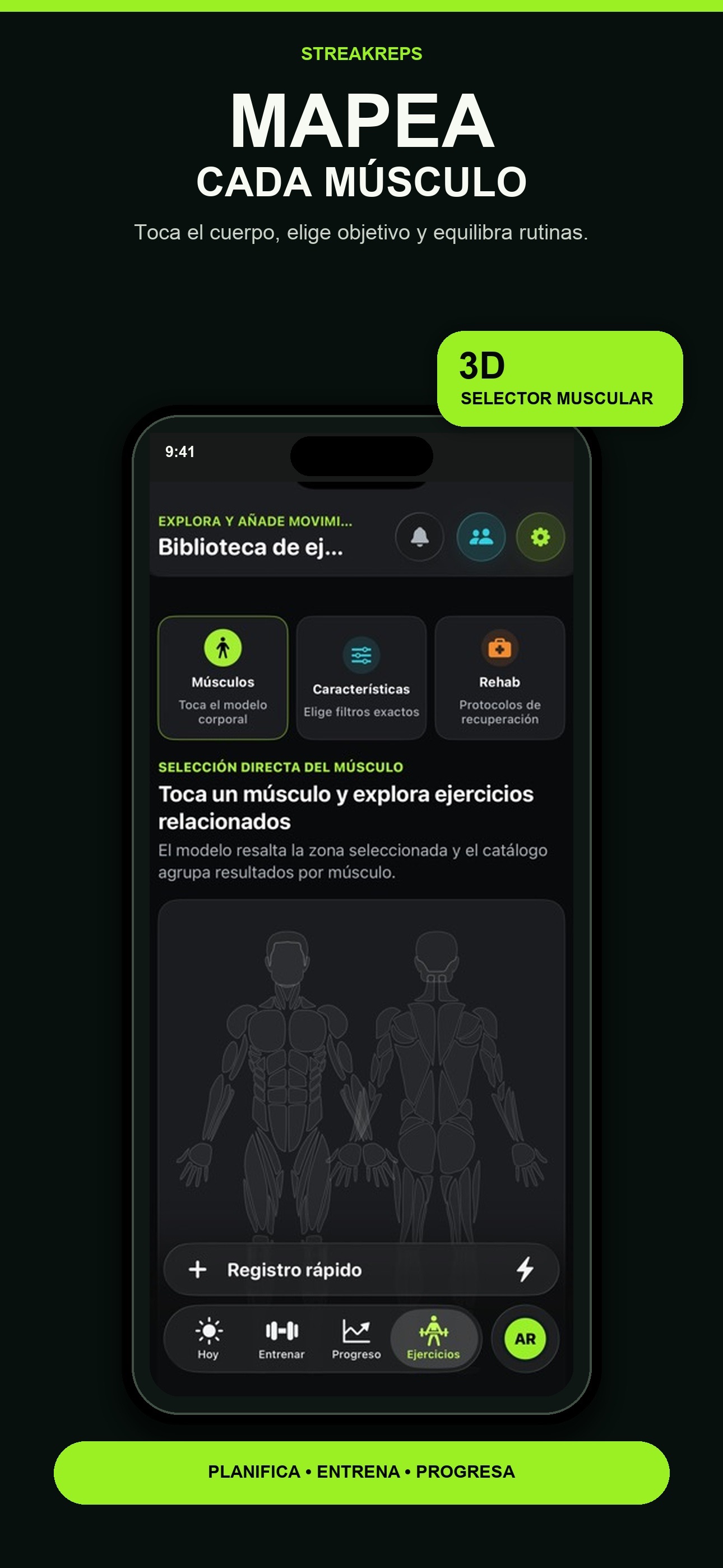 StreakReps - Mapea cada grupo muscular