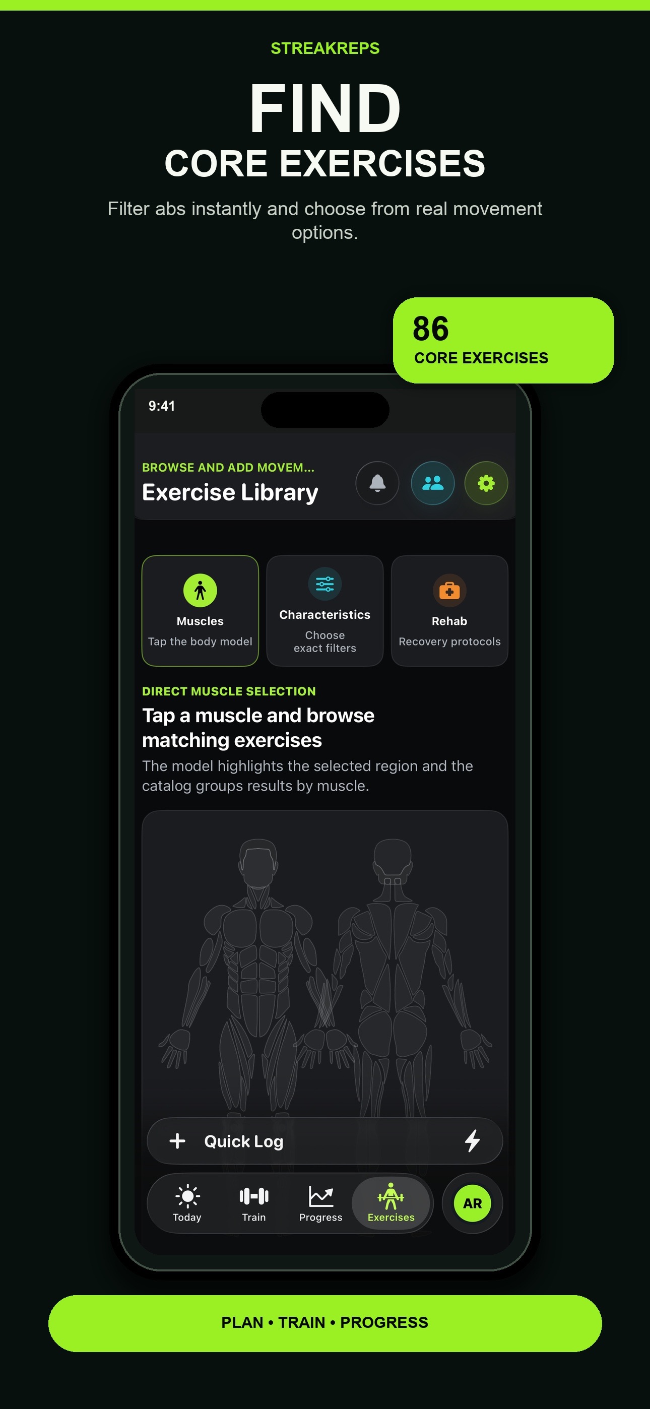 StreakReps - Find core exercises and your routines