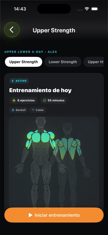StreakReps - Detalle del entreno y músculos trabajados