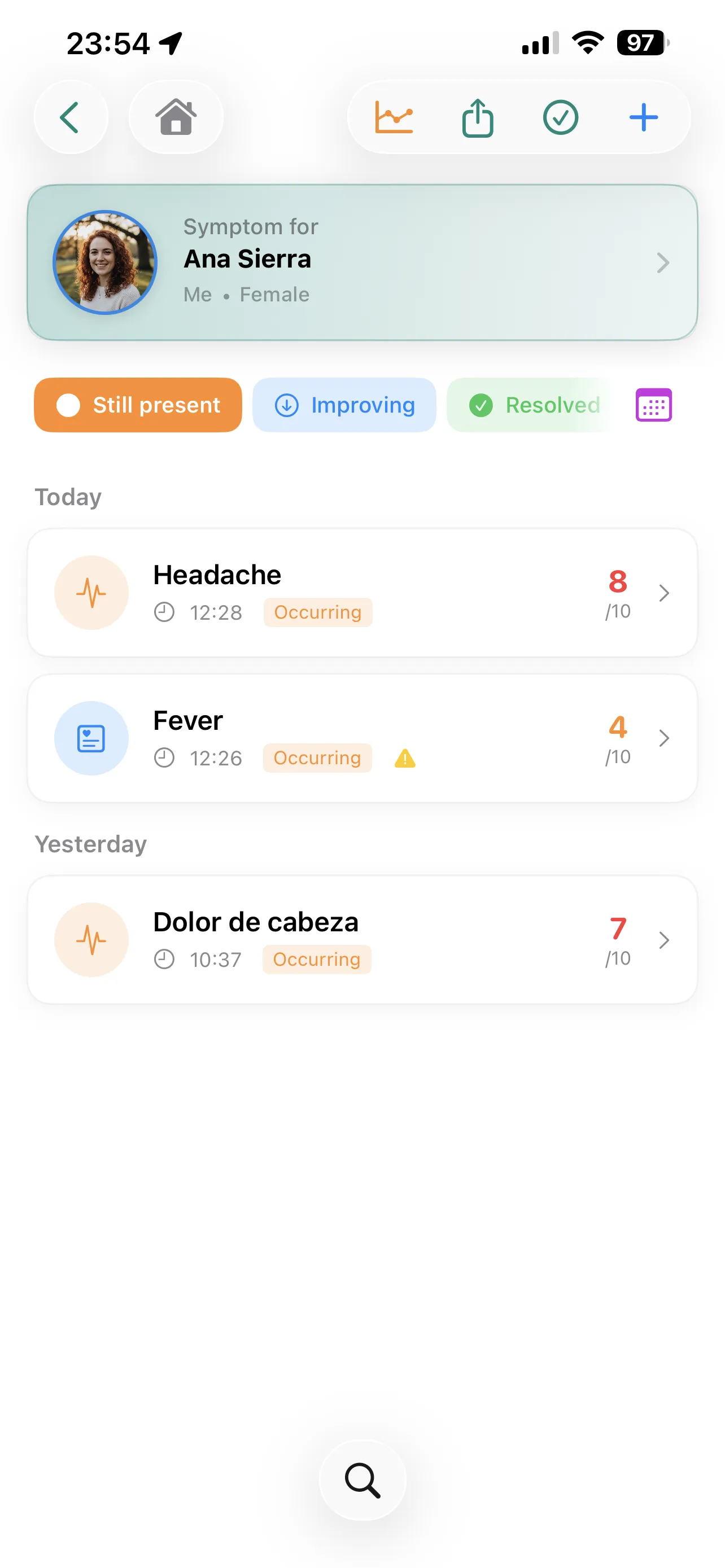 Specialized symptom entries